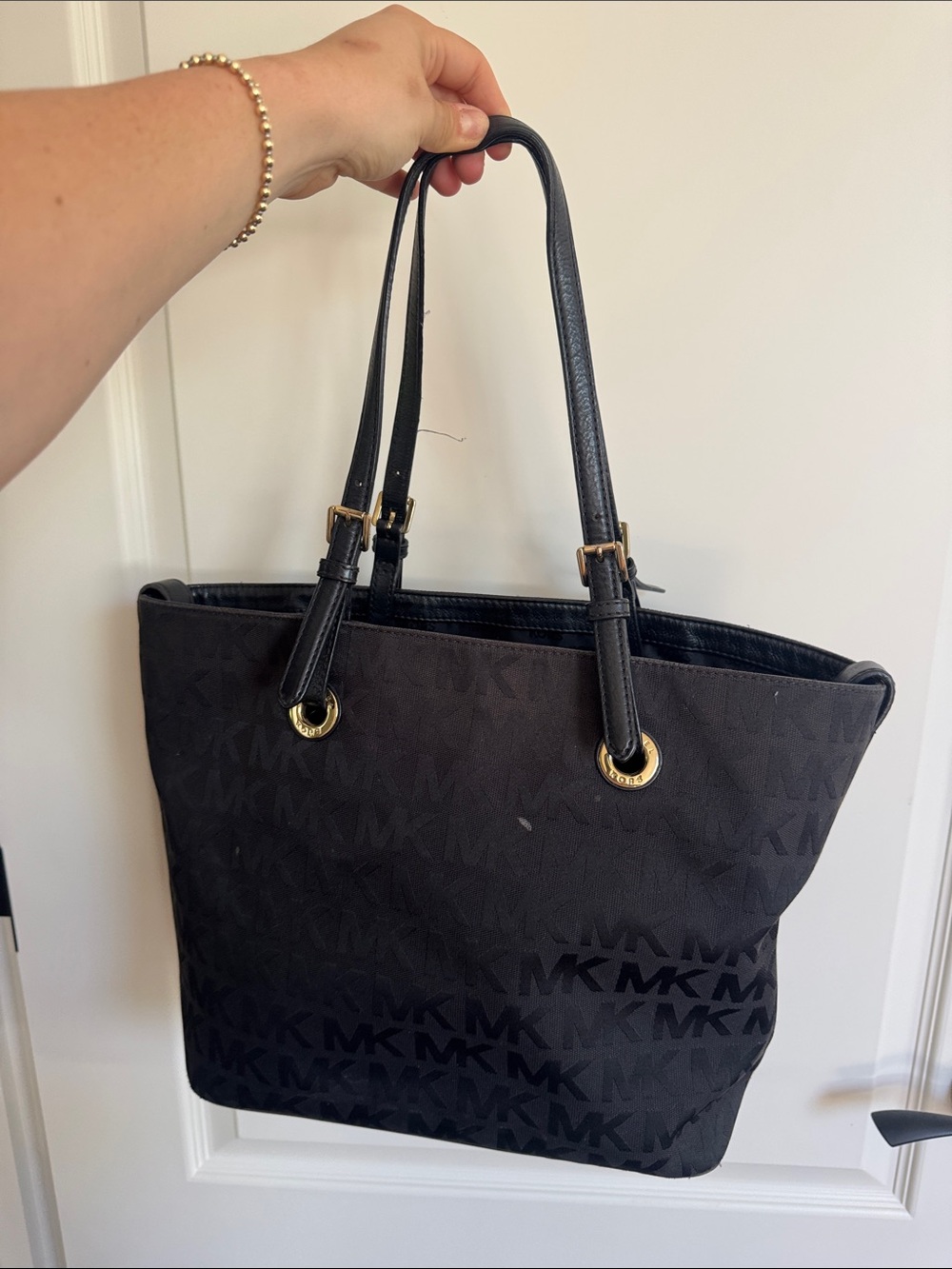 Michael Kors Black MK Logo Tote with Gold Hardware